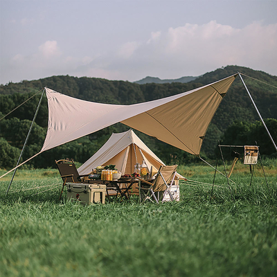 Pop Up แคมป์ปิ้ง Sun Awning 210T โพลีเอสเตอร์ท่อเหล็ก Beach Sun Shelter Tent
