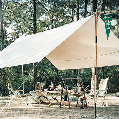 Pop Up แคมป์ปิ้ง Sun Awning 210T โพลีเอสเตอร์ท่อเหล็ก Beach Sun Shelter Tent